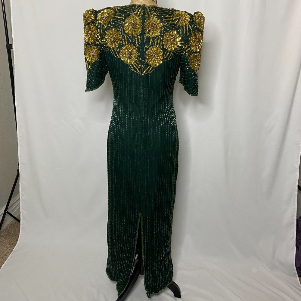 VTG Night Vogue Green Gold Embellished Maxi Dress - Picture 7 of 12